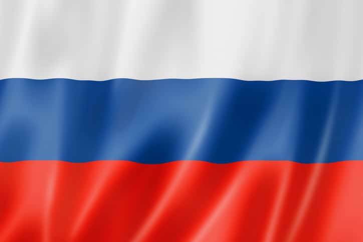 Russia flag, three dimensional render, satin texture