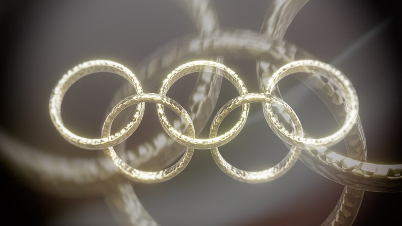 gold rings olympic flag 3d illustration